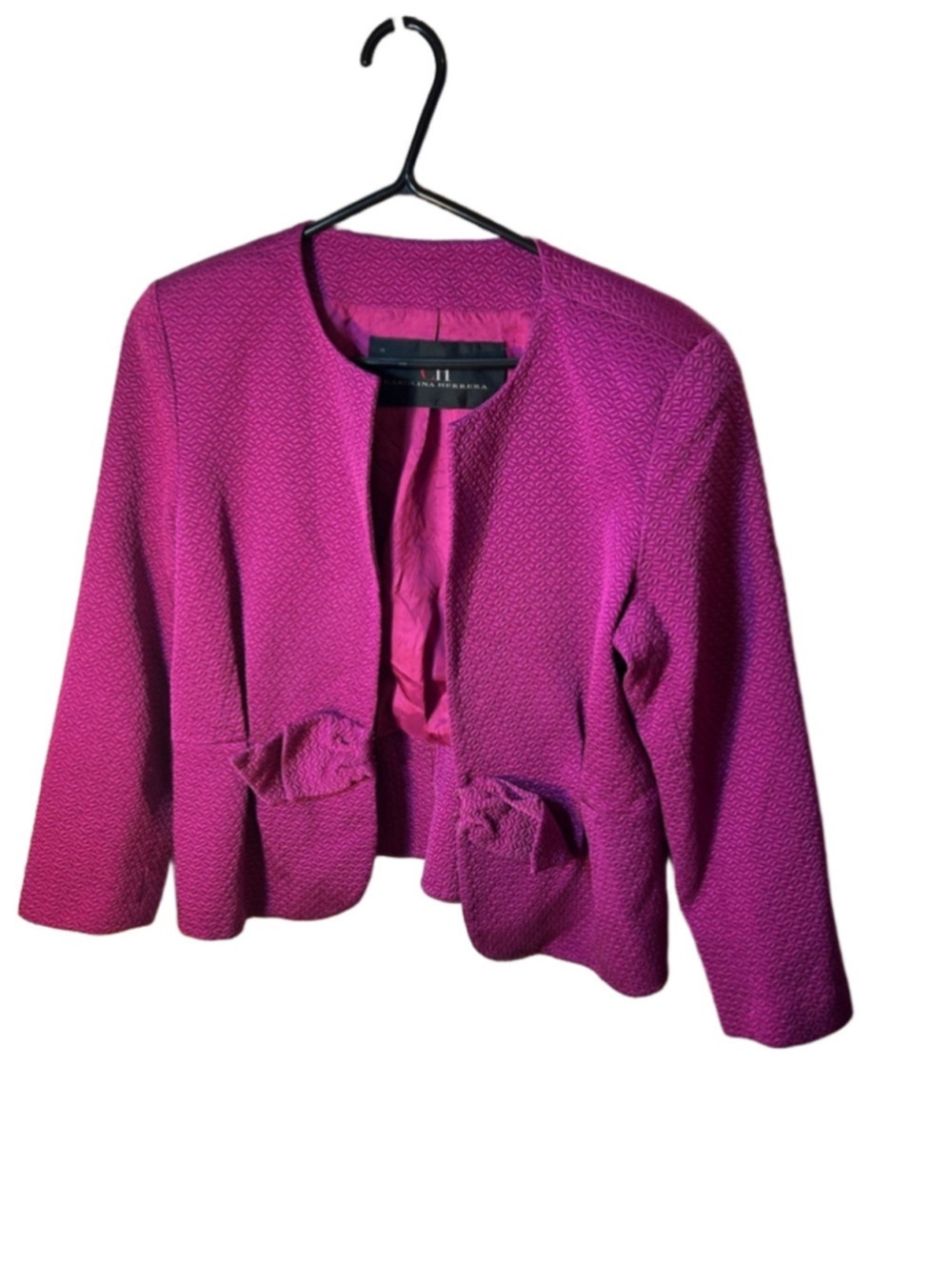 Carolina Herrera Rare Women's Bright Fuchsia Textured Crop Blazer Jacket Size 14